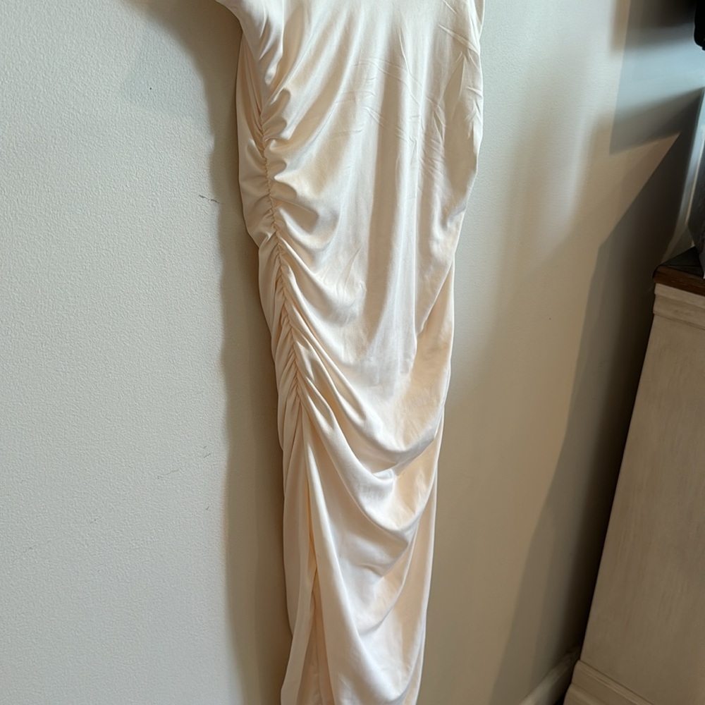 Oh Polly white‎ stretch ruched dress midi six US 4 - Picture 4 of 7